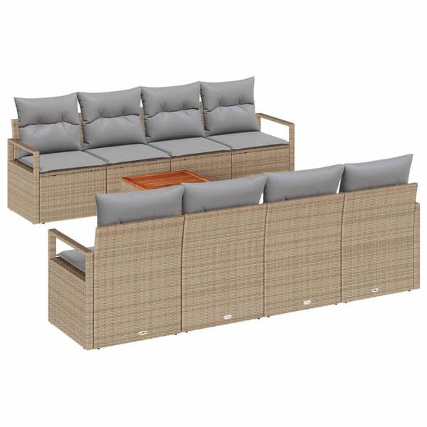 vidaXL Trädgårdsoffset med kudde 9 pcs Beige konstrotting