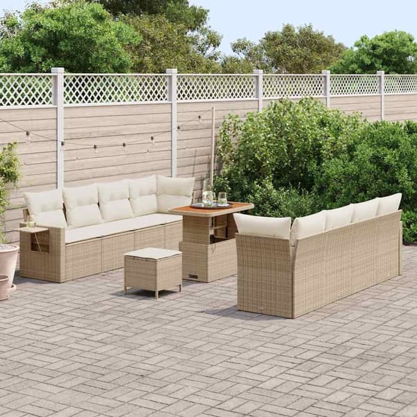 vidaXL Trädgårdsoffset med kudde 11 pcs Beige Poly rattan