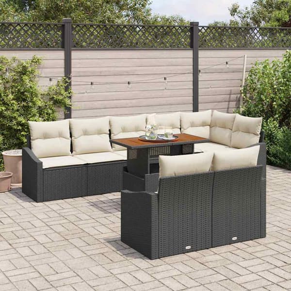 vidaXL Trädgårdsoffset med lagring 9 pcs Svart Poly rattan