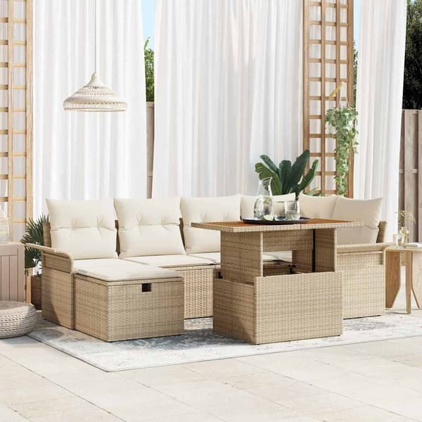 vidaXL Trädgårdsoffset 7 pcs Beige konstrotting