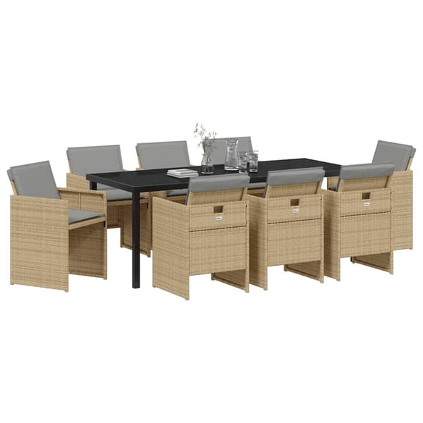 vidaXL Hage Spisegruppe 9 pcs Beige polyrotting