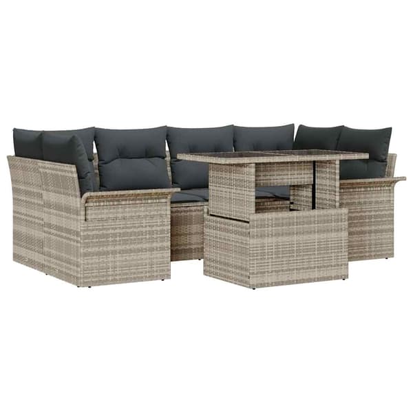 vidaXL Trädgårdsoffset med kudde 7 pcs Ljusgrå Poly rattan
