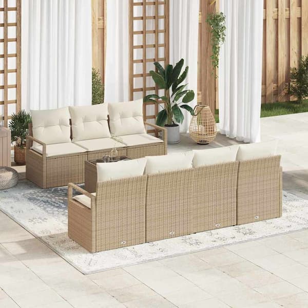 vidaXL Soffset med kudde 8 pcs Beige och gräddfärgad konstrotting