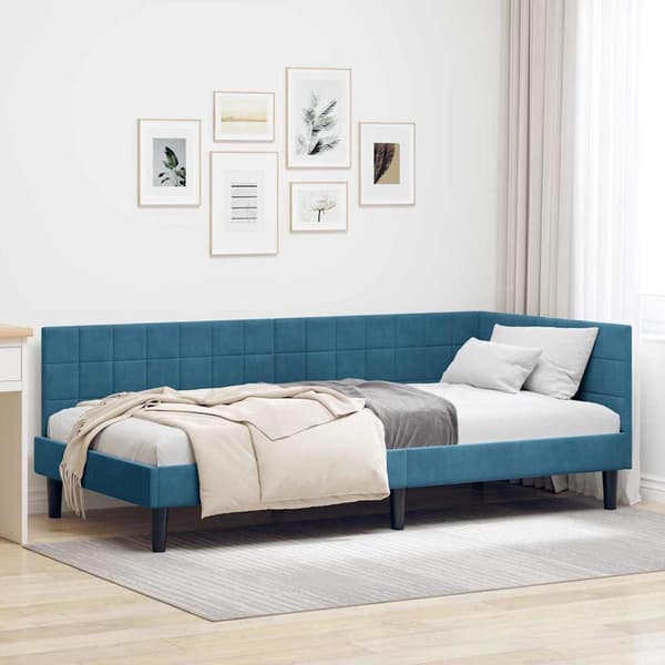vidaXL Hörnssängram Blå 100 x 200 cm Sammet