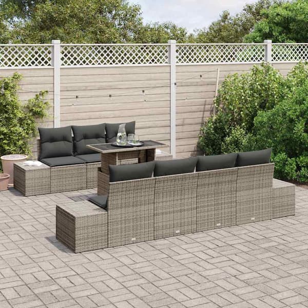 vidaXL Trädgårdsoffset 8 pcs Grå Poly Rattan och Pulverlackerad Stål