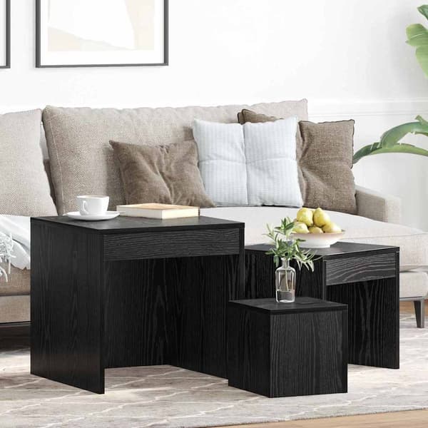vidaXL Kaffebord 3 pcs Svart Eik Konstruert tre