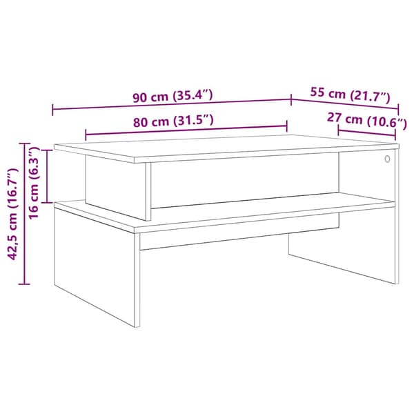 vidaXL Kaffebord Svart Eik 90 x 55 x 42,5 cm Konstruert tre