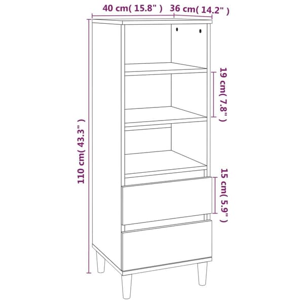 vidaXL Highboard hvit 40x36x110 cm konstruert tre