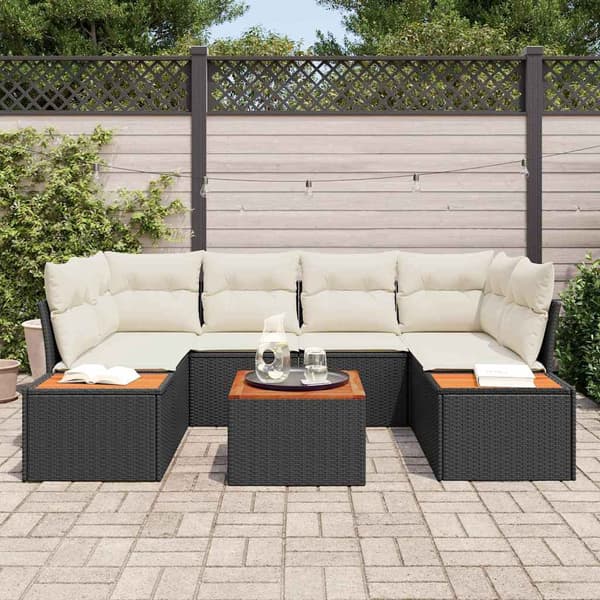 vidaXL Trädgårdsoffset med kudde 6 pcs Svart Poly rattan