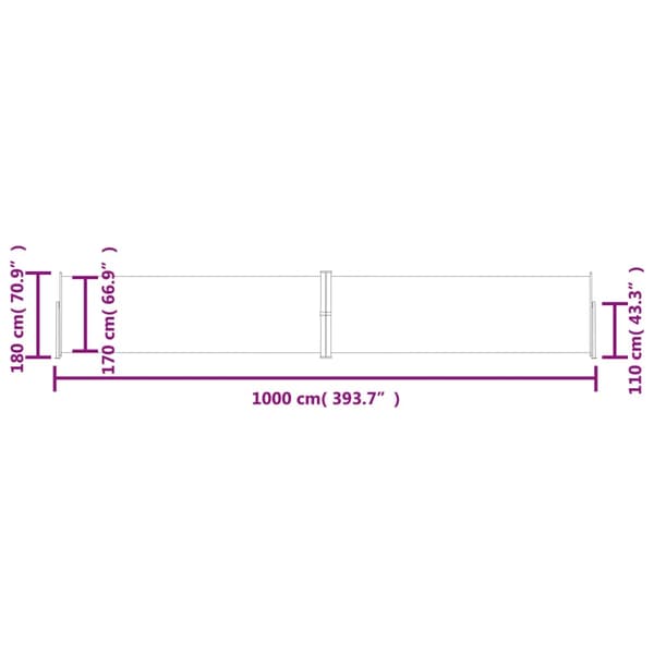 vidaXL Infällbar sidomarkis röd 180x1000 cm