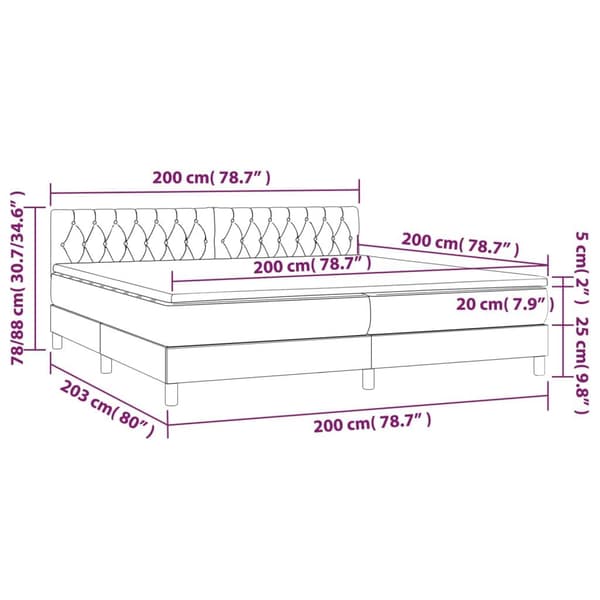 vidaXL Ramsäng med madrass & LED mörkgrå 200x200 cm sammet