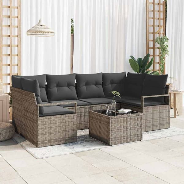 vidaXL Soffset med kudde 7 pcs Grå konstrotting