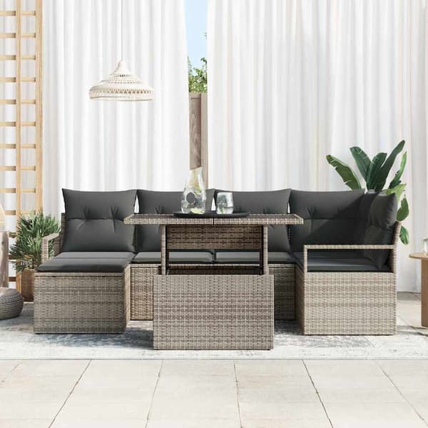 vidaXL Trädgårdsoffset med lagring 7 pcs Grå Poly rattan