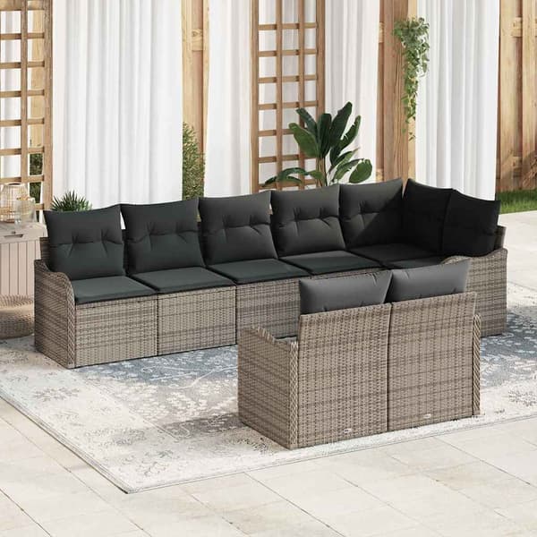 vidaXL Trädgårdsoffset med kudde 8 pcs Grå Poly rattan