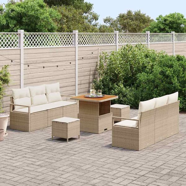 vidaXL Trädgårdsoffset med lagring 9 pcs Beige Poly rattan
