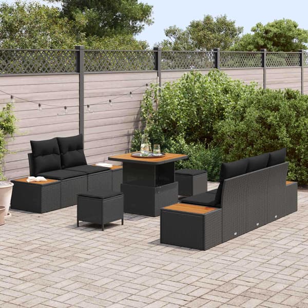 vidaXL Trädgårdsoffset 8 pcs Svart konstrotting