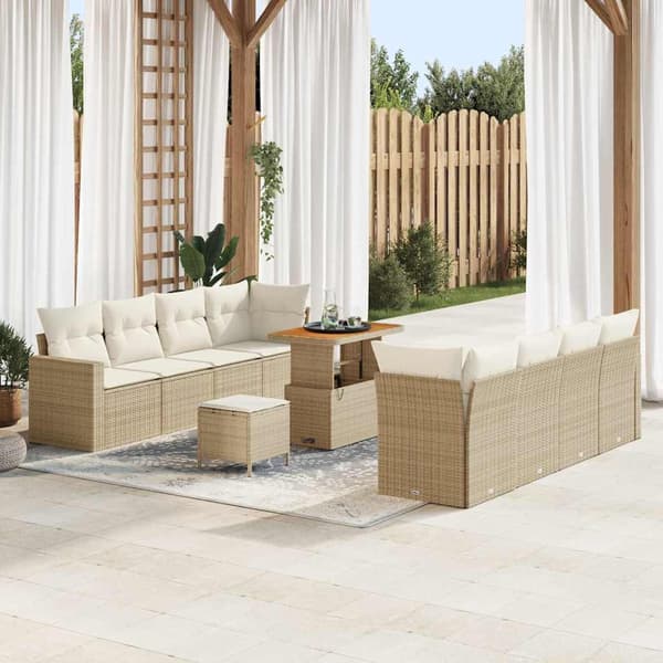 vidaXL Trädgårdsoffset 12 pcs Beige och gräddfärgad konstrotting