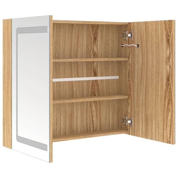 vidaXL LED-speilskap til bad eik 80x12x68 cm