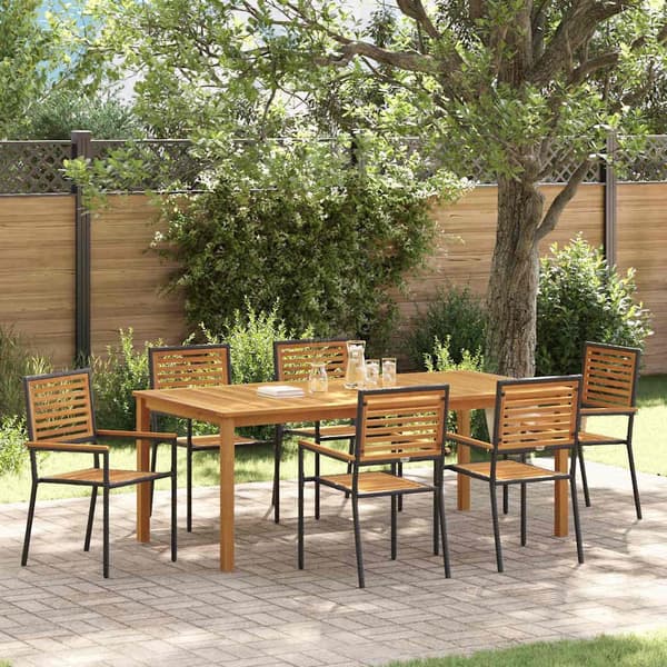 vidaXL Hage Spisegruppe 7 pcs Svart Solid akasietre