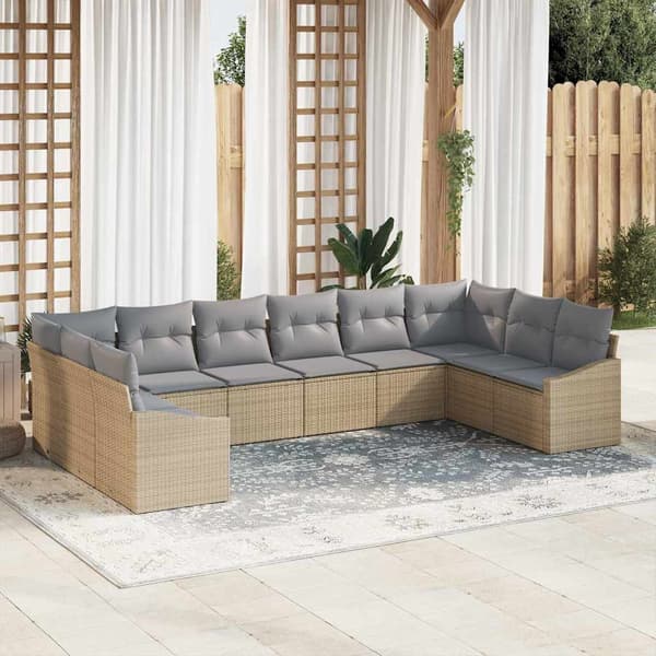 vidaXL Soffset med kudde 10 pcs Beige konstrotting