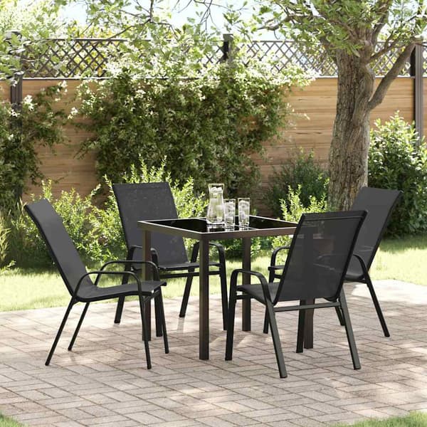 vidaXL Trädgårdsmöbelset 5 pcs Svart Pulverlackerad stål