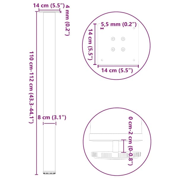 vidaXL Soffbordsben 4 st vit 110-112 cm stål