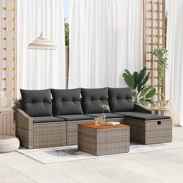 vidaXL Trädgårdsoffset med kudde med lagring 6 pcs Grå Poly rattan