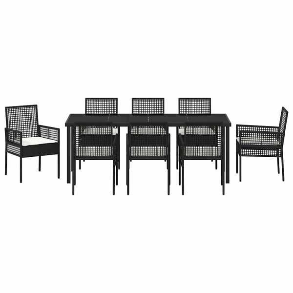 vidaXL Trädgårdsmöbelset med kudde 9 pcs Svart konstrotting