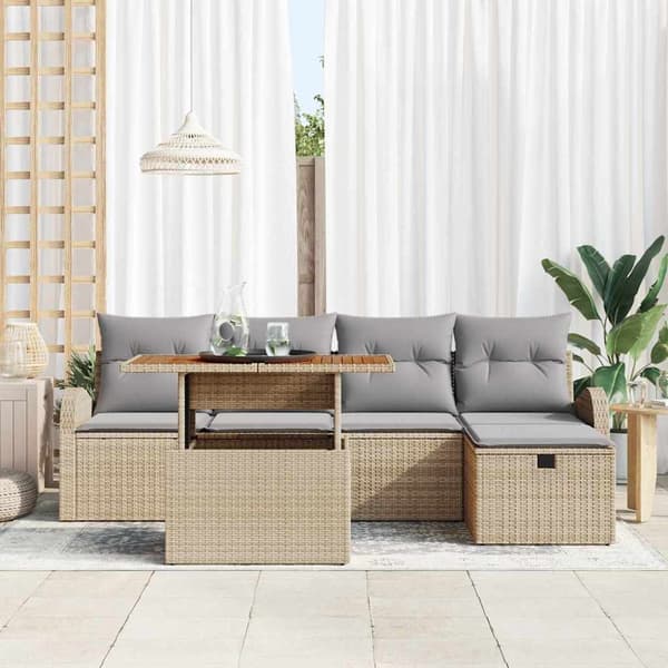vidaXL Trädgårdsoffset 6 pcs Beige konstrotting