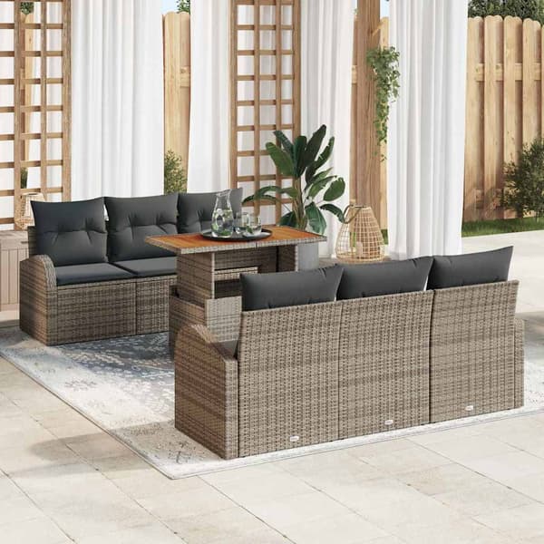 vidaXL Trädgårdsoffset med lagring 7 pcs Grå Poly rattan