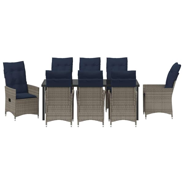 vidaXL Bord- och stolset med kudde 9 pcs Grå PE Rattan