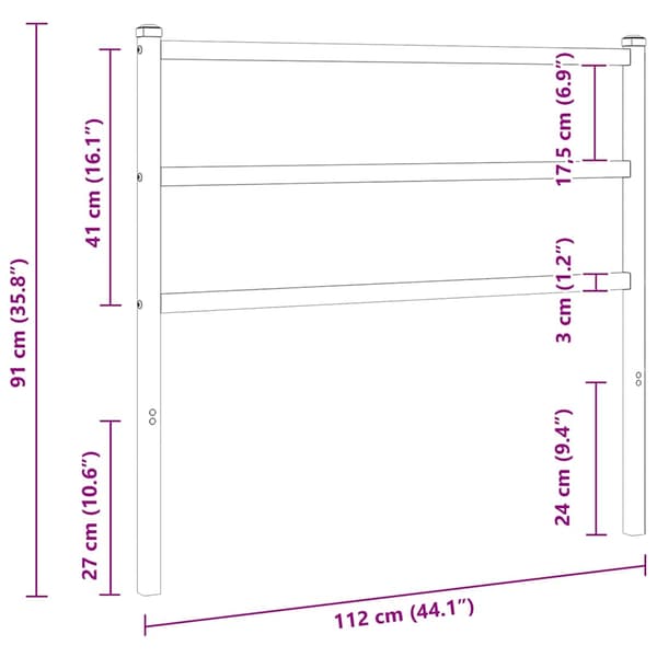 vidaXL Utskiftbar sengegavl i metall hvit 107 cm