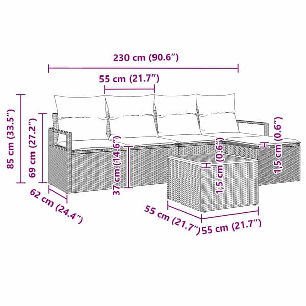 vidaXL Trädgårdsoffset med kudde 6 pcs Svart konstrotting