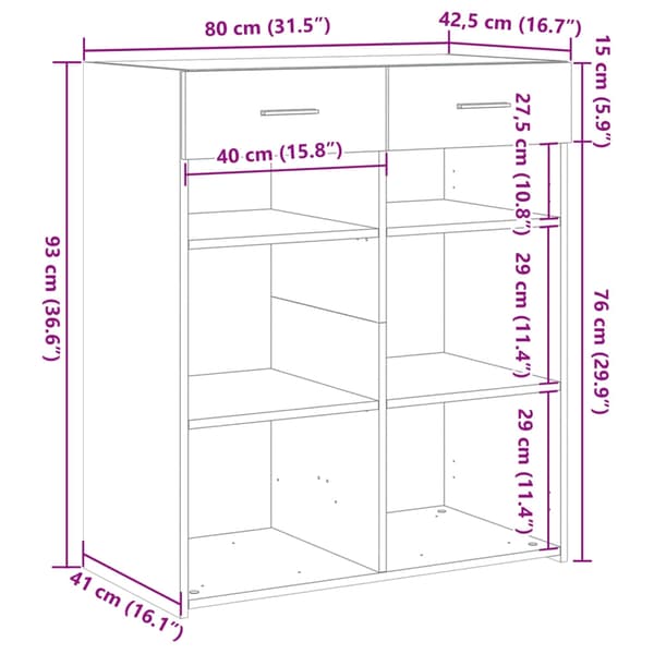 vidaXL Skjenk røkt eik 80x42,5x93 cm konstruert tre
