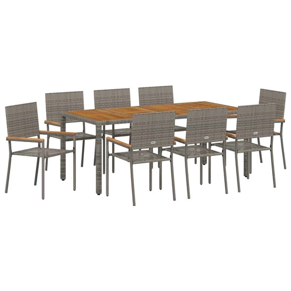 vidaXL Trädgårdsmöbelset 9 pcs Grå konstrotting