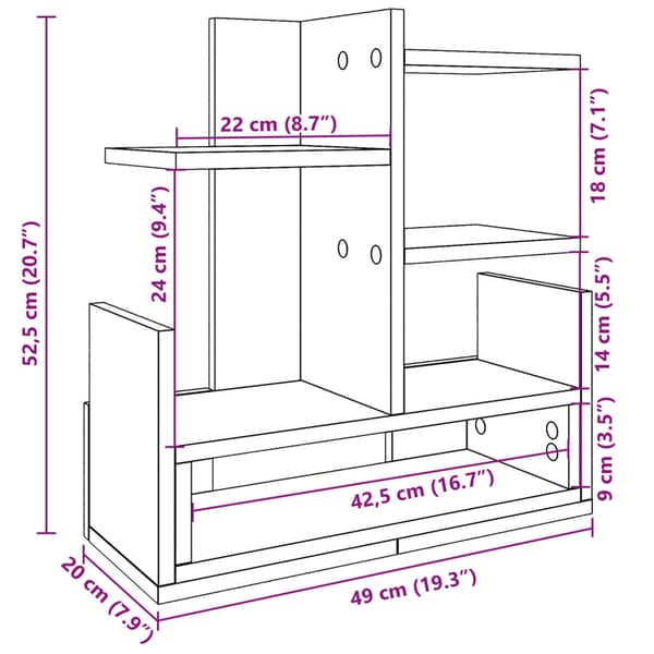 vidaXL Hylle til skrivebord brun eik 49x20x52,5 cm konstruert tre
