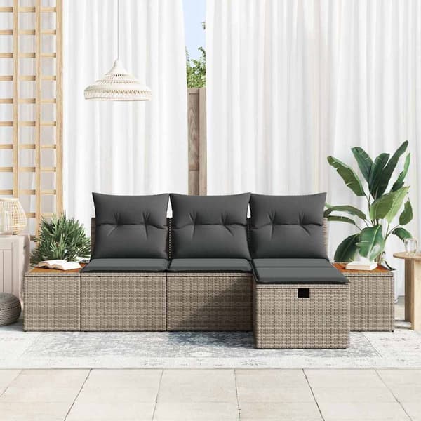 vidaXL Trädgårdsoffset med kudde 4 pcs Grå Poly rattan