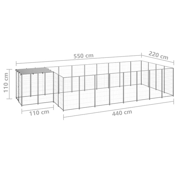 vidaXL Hundgård silver 10,89 m² stål