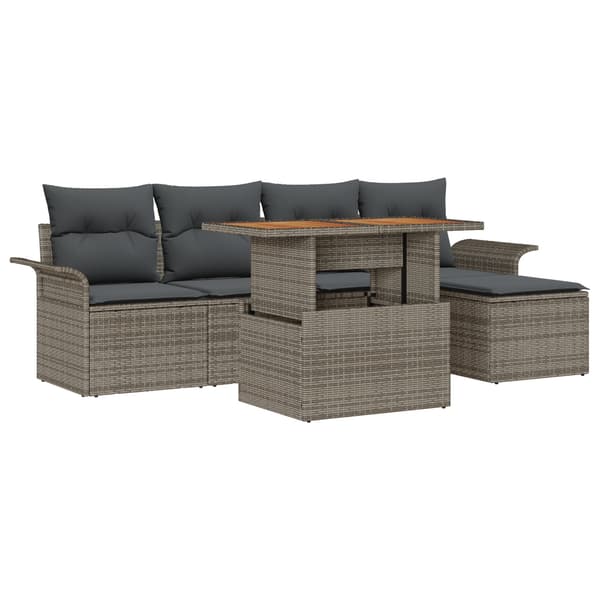 vidaXL Trädgårdsoffset med lagring 6 pcs Grå Poly rattan