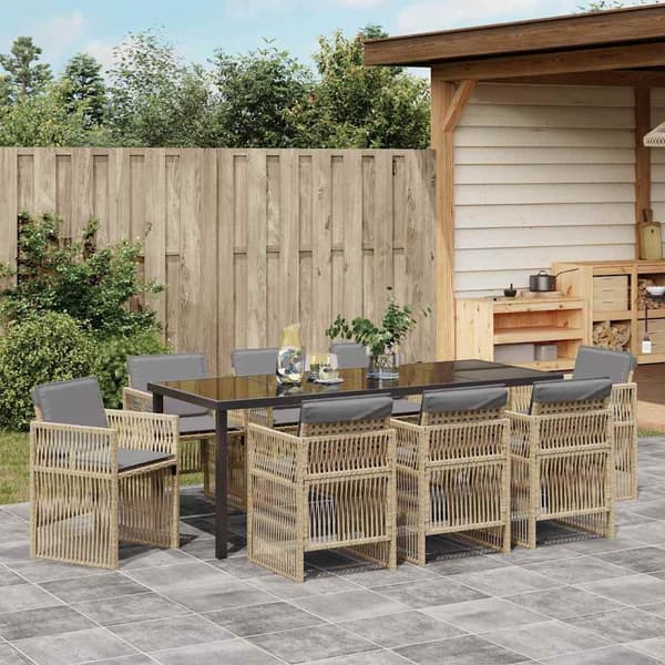 vidaXL Trädgårdsmöbelset 9 pcs Beige Pulverlackerat stål