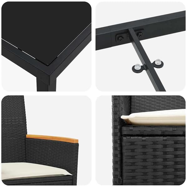 vidaXL Trädgårdsmöbelset 7 pcs Svart konstrotting