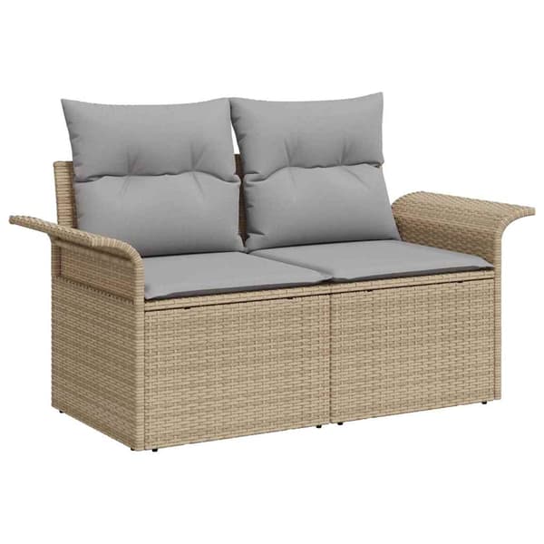 vidaXL Trädgårdsoffset med kudde 9 pcs Beige Poly rattan