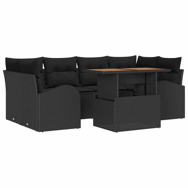 vidaXL Trädgårdsoffset med lagring 7 pcs Svart Poly rattan