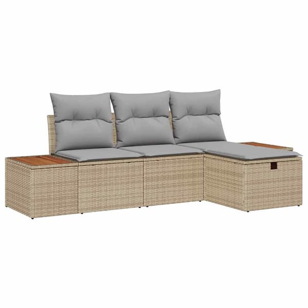 vidaXL Trädgårdsoffset med kudde 4 pcs Beige Poly rattan