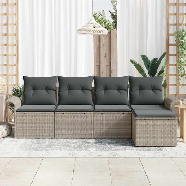 vidaXL Utomhussoffa med kudde 5 pcs Ljusgrå konstrotting