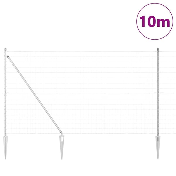 vidaXL Gjerde med stolpe sølv 1,5 x 10 m Stål