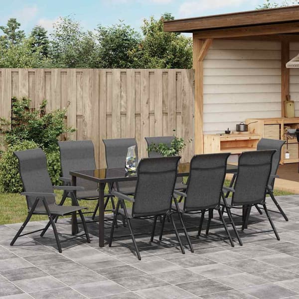 vidaXL Trädgårdsmöbelset 9 pcs Grå Pulverlackerat stål