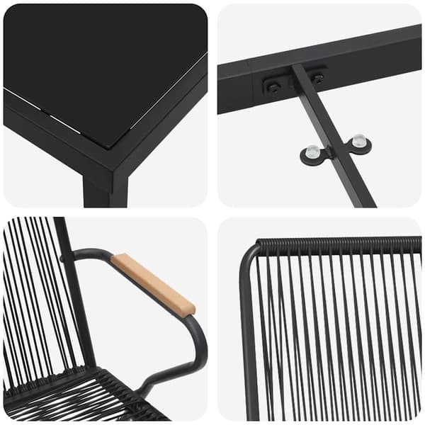 vidaXL Trädgårdsmöbelset 7 pcs Svart Pulverlackerat stål