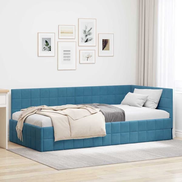 vidaXL Hörnssängram Blå 90 x 200 cm Sammet