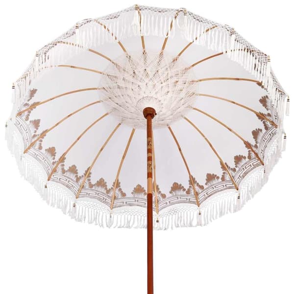 vidaXL Balinesisk Parasol 260 Krem 210-220 cm Bomull og solid tre